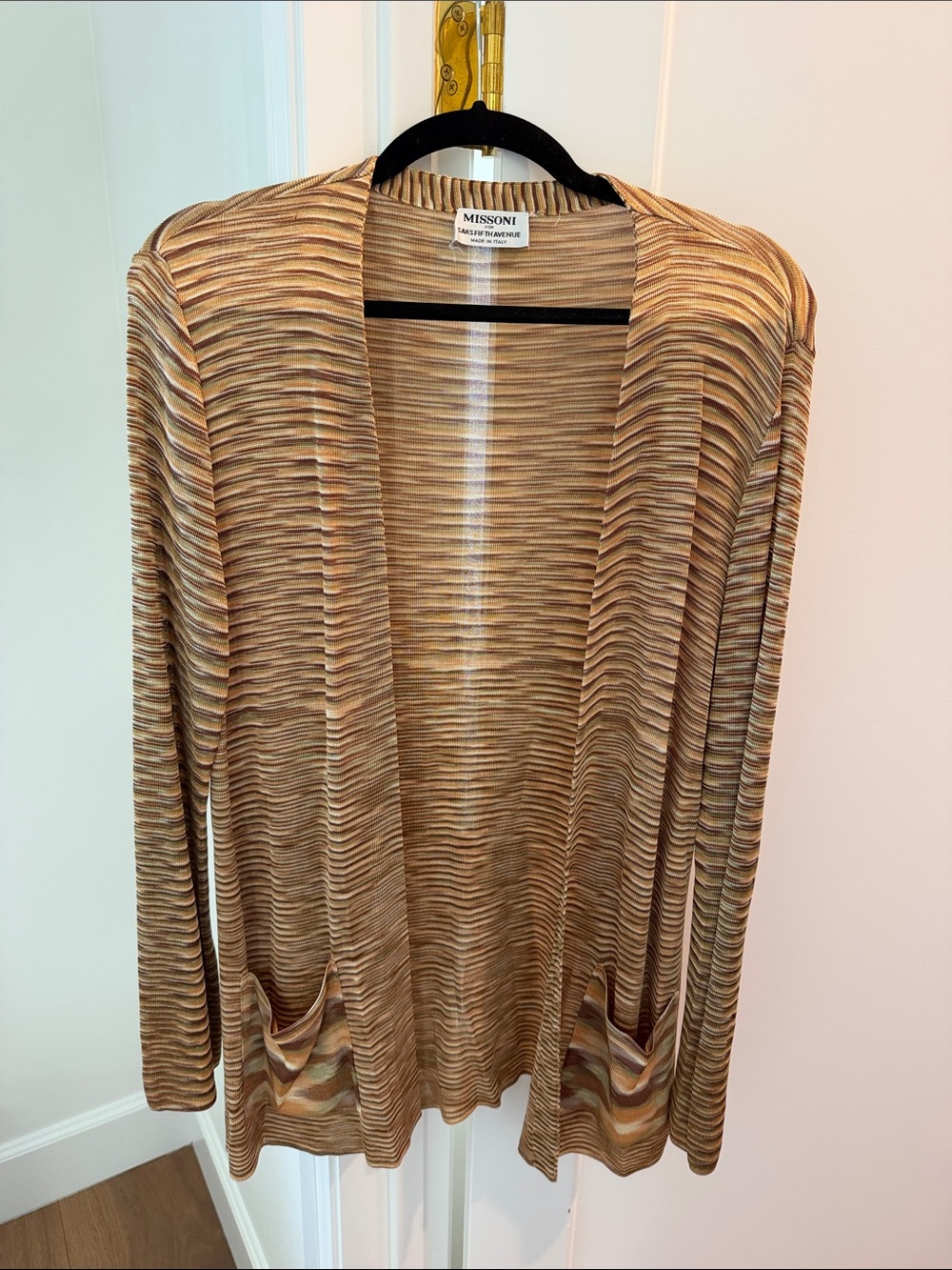 VINTAGE Missoni Striped Open Cardigan in Neutral Tan & Brown